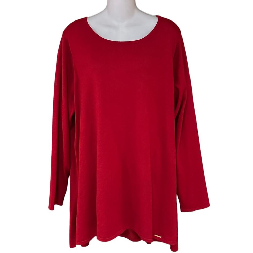 Tahari Woman Ladies Size 2XL Red Long Sleeve Tunic Lightweight Sweater